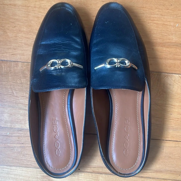 COACH Sienna Leather Slide Loafer Shoes Mule Black Gold Women's sz 7 - Picture 5 of 9